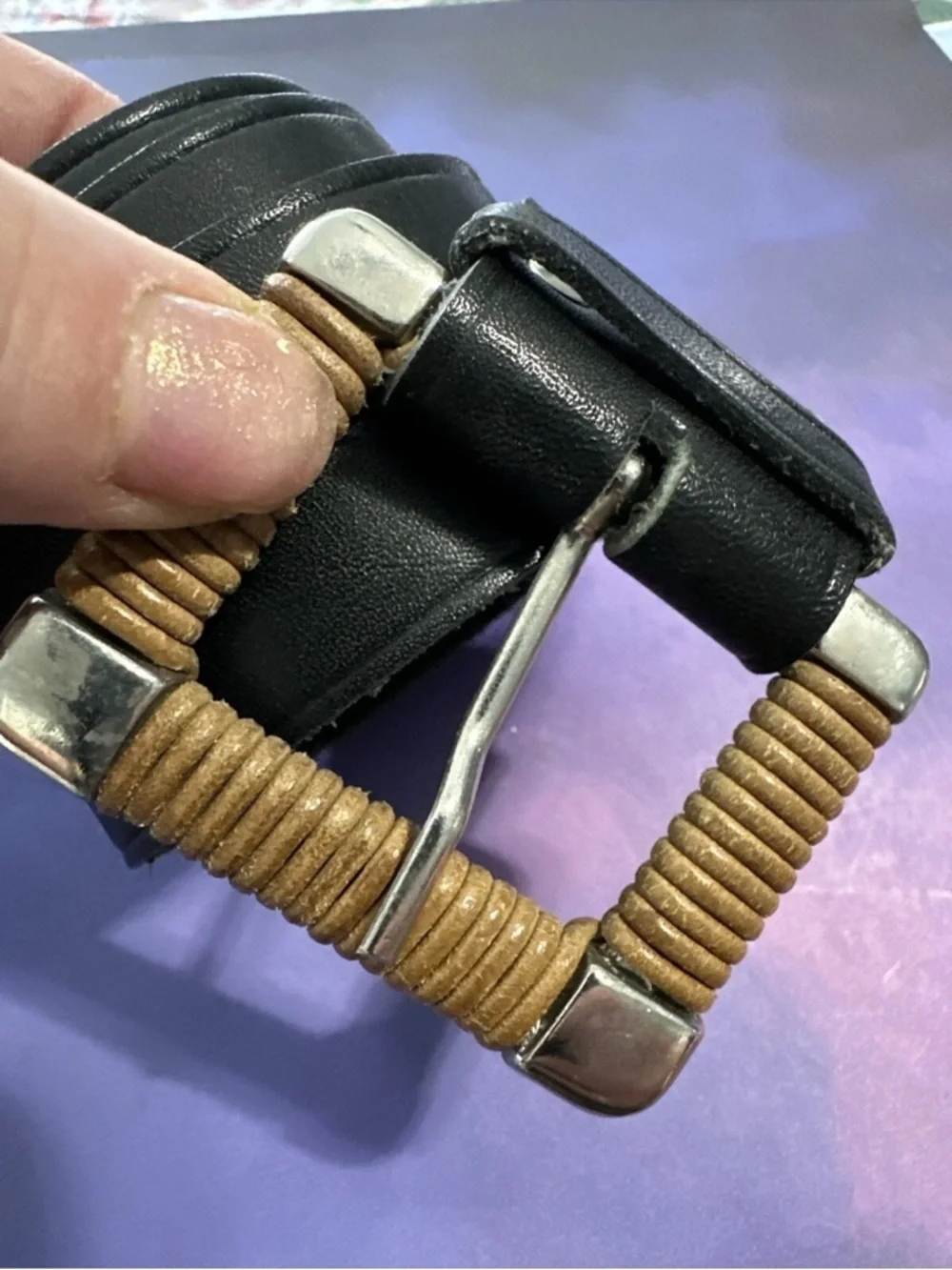 Echo Black Leather 1.5 in Wide Designer Buckle Belt Size 30